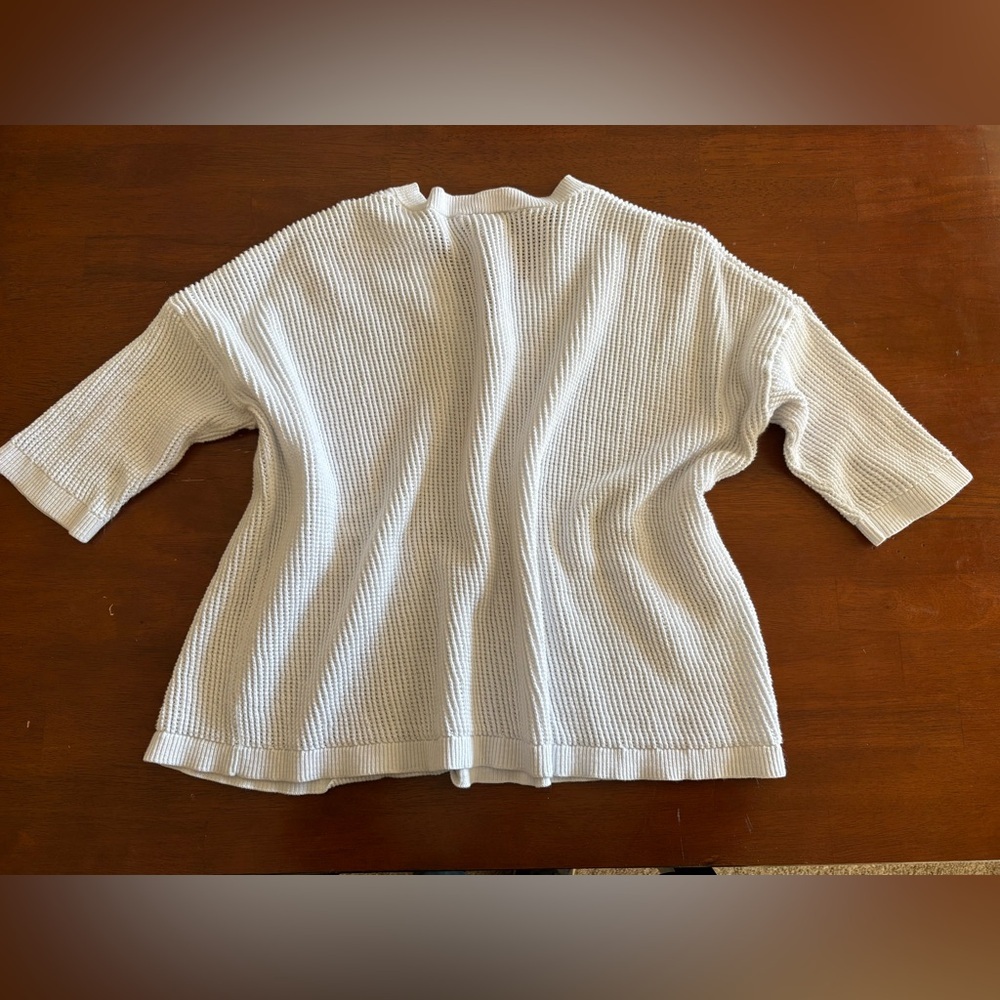 Cabi #5454 Breeze Pullover White Cotton Linen Blend Open-Knit V-Neck Size Small - Picture 4 of 7